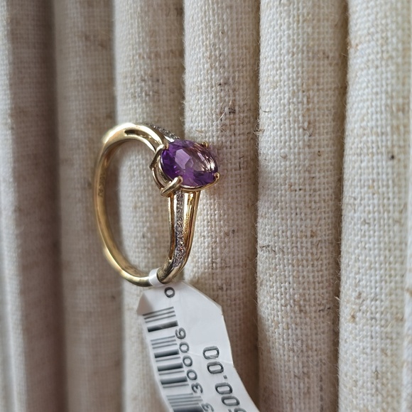 10K GOLD GENUINE AMETHYST & 1/20CTTW DIAMOND RING SIZE 7 - Picture 7 of 16
